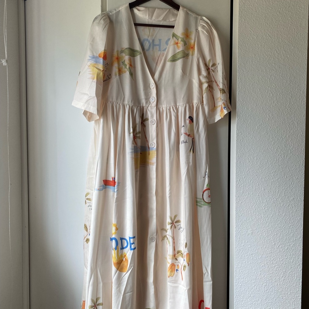 SHEIN White Midi Dress with Colorful Print